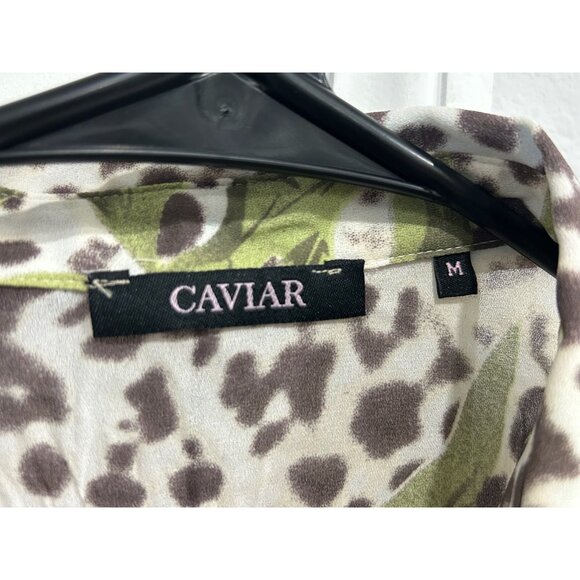 Caviar Leopard Floral Ruffle Button Front Shirt Sz Medium Sleeveless Garden - Picture 5 of 8